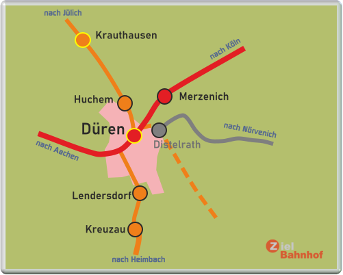 Düren Krauthausen Huchem Lendersdorf Kreuzau Merzenich Distelrath nach Aachen nach Heimbach nach Jülich nach Köln nach Nörvenich
